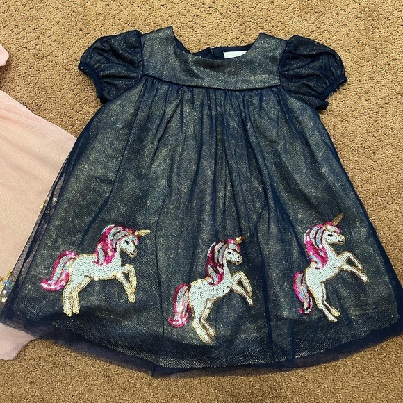 Bundle of 2 Rare Editions Girls Babydoll Sparkle Dresses Unicorns Size 12M - Picture 2 of 6